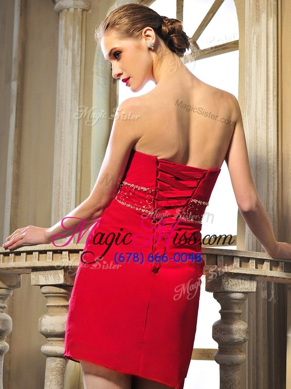 wholesale luxury red lace up prom evening gown beading sleeveless mini length