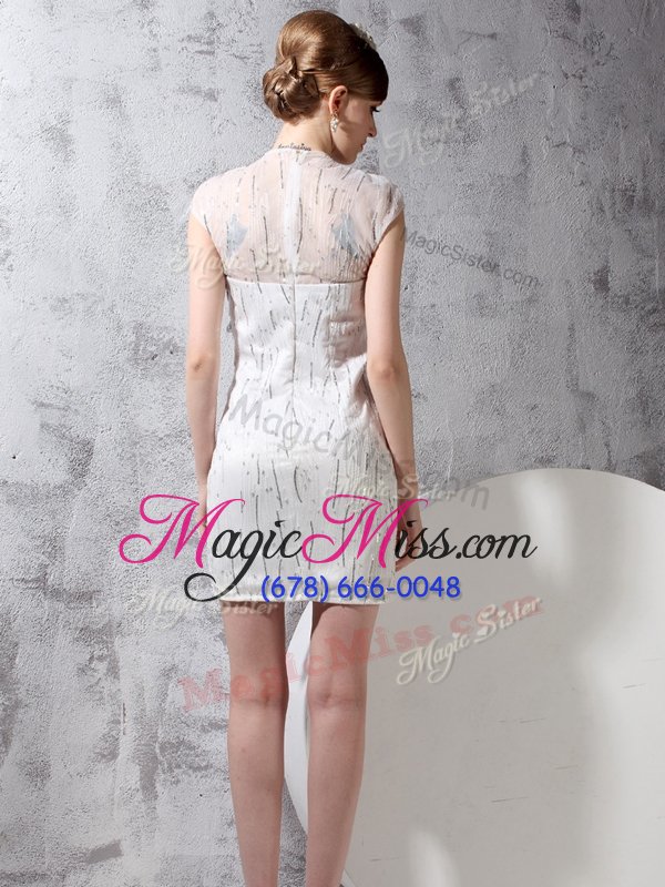 wholesale exceptional chiffon scoop cap sleeves zipper embroidery prom party dress in white