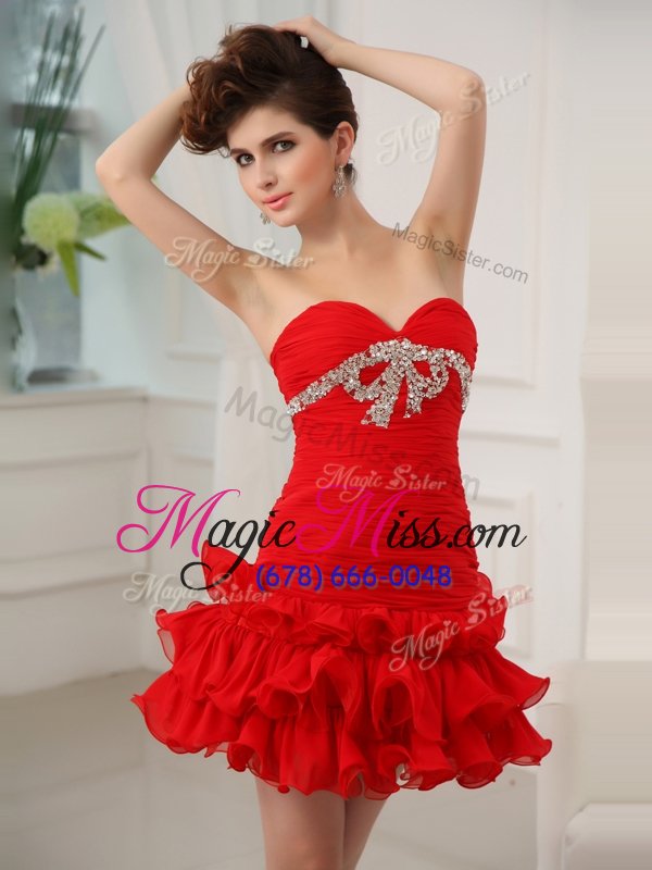 wholesale chic chiffon sleeveless mini length prom dresses and beading and ruffled layers