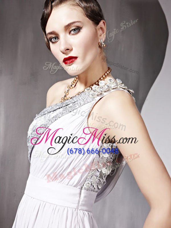 wholesale deluxe one shoulder chiffon sleeveless floor length prom evening gown and beading