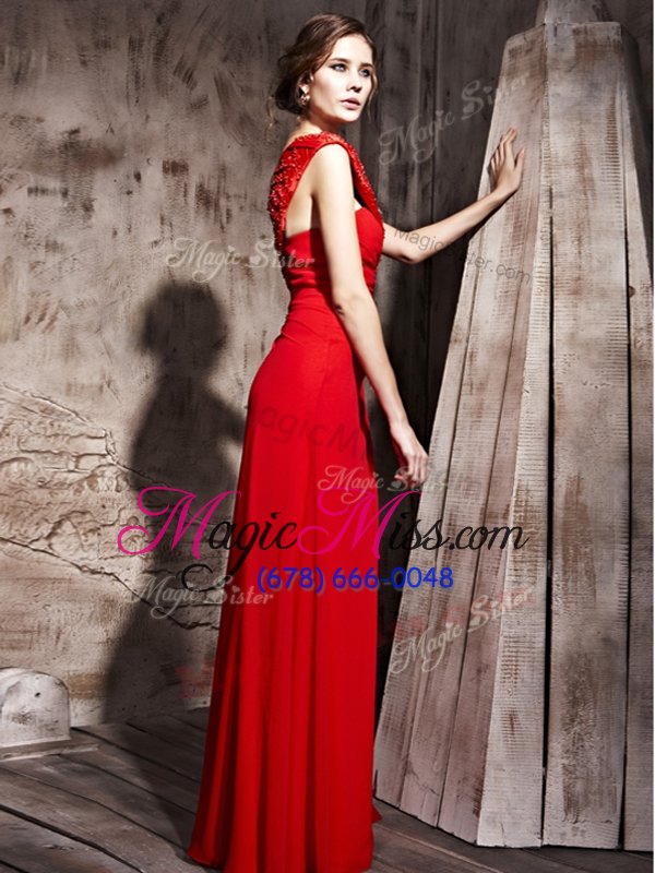wholesale floor length column/sheath sleeveless red prom party dress side zipper