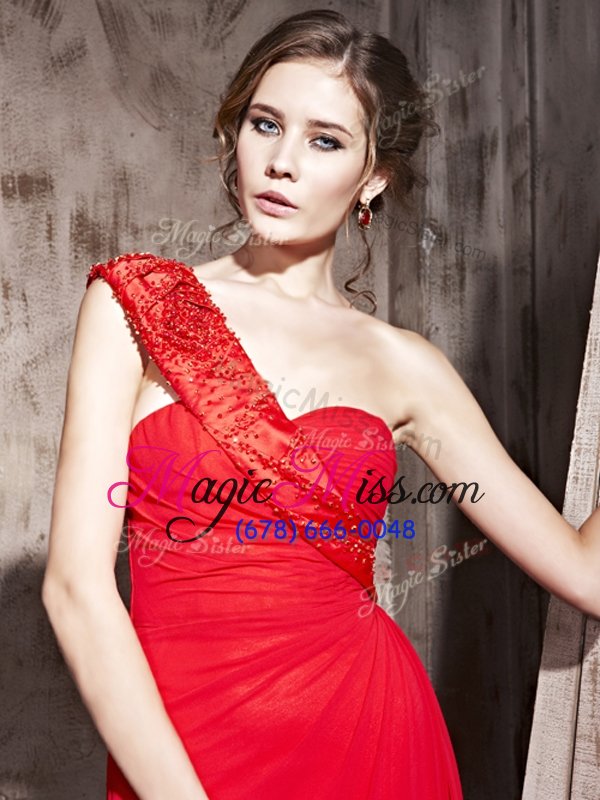 wholesale floor length column/sheath sleeveless red prom party dress side zipper