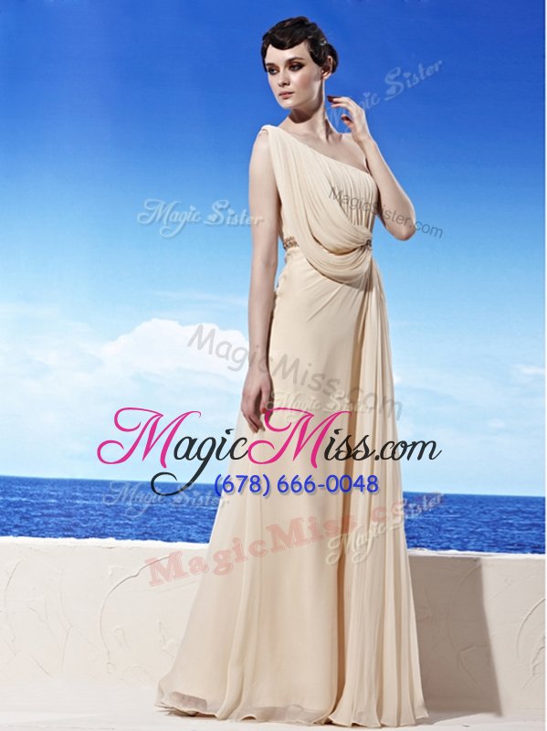 wholesale charming one shoulder champagne sleeveless chiffon side zipper prom evening gown for prom and party