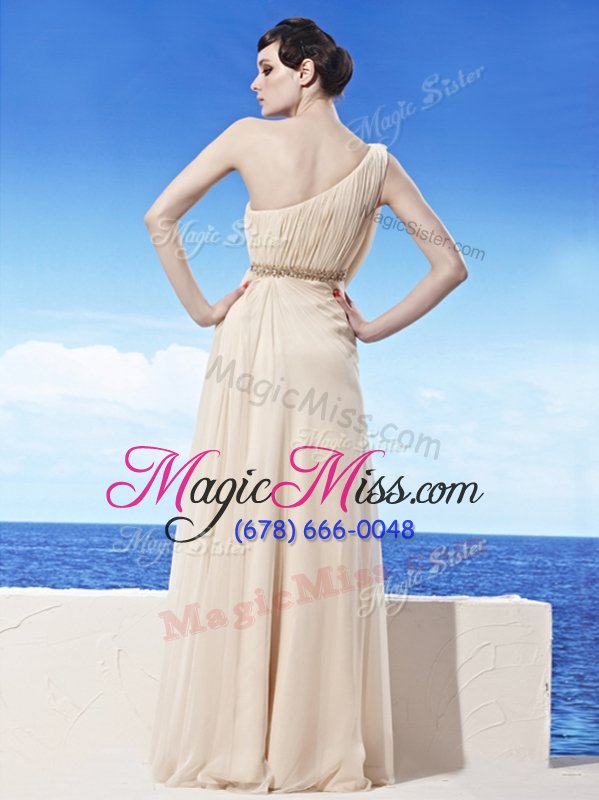 wholesale charming one shoulder champagne sleeveless chiffon side zipper prom evening gown for prom and party