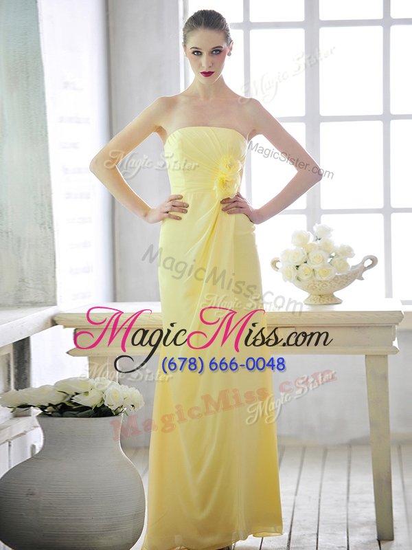 wholesale chic light yellow lace up evening dress hand made flower sleeveless floor length
