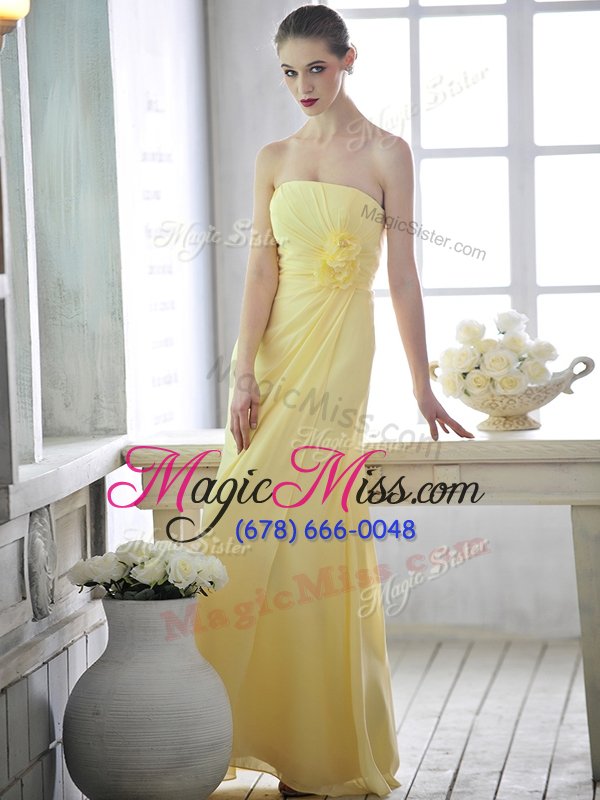wholesale chic light yellow lace up evening dress hand made flower sleeveless floor length