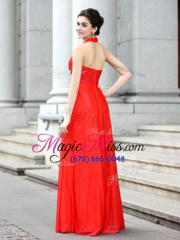 wholesale beauteous v-neck sleeveless evening dress floor length beading coral red chiffon