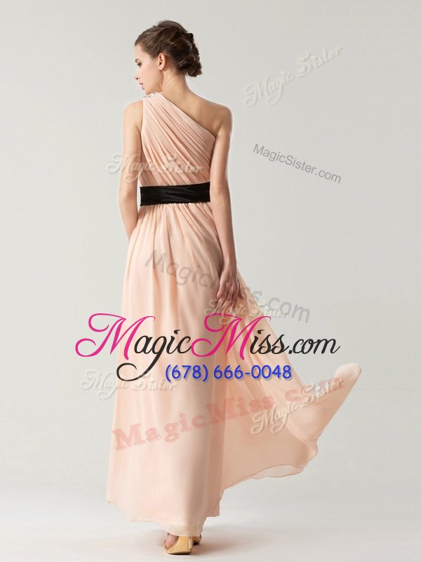 wholesale best ankle length peach prom dresses one shoulder sleeveless side zipper