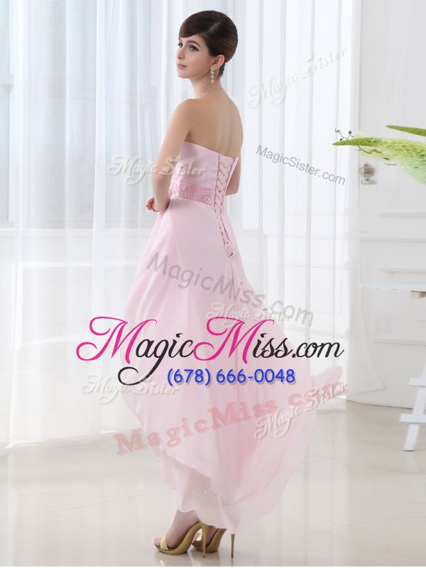 wholesale dramatic lilac column/sheath sweetheart sleeveless chiffon high low lace up beading dress for prom
