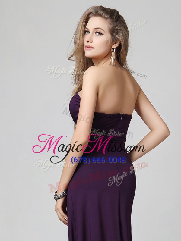 wholesale purple chiffon zipper strapless sleeveless floor length prom evening gown sequins