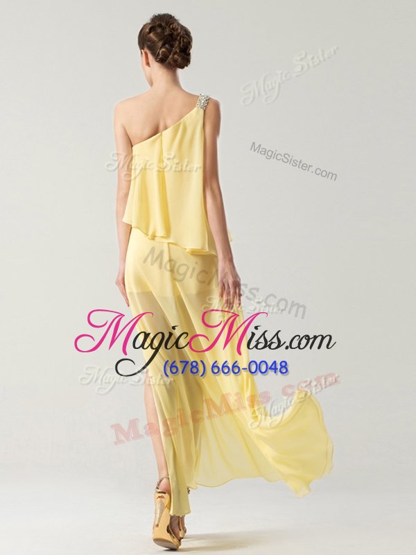 wholesale extravagant one shoulder yellow sleeveless chiffon zipper hoco dress for prom and party