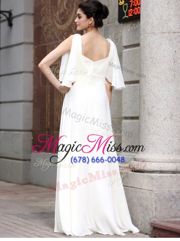 wholesale glorious white half sleeves chiffon zipper homecoming dress for prom and party