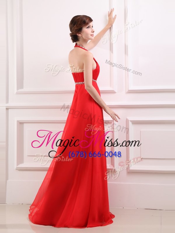 wholesale captivating halter top red sleeveless beading floor length prom evening gown