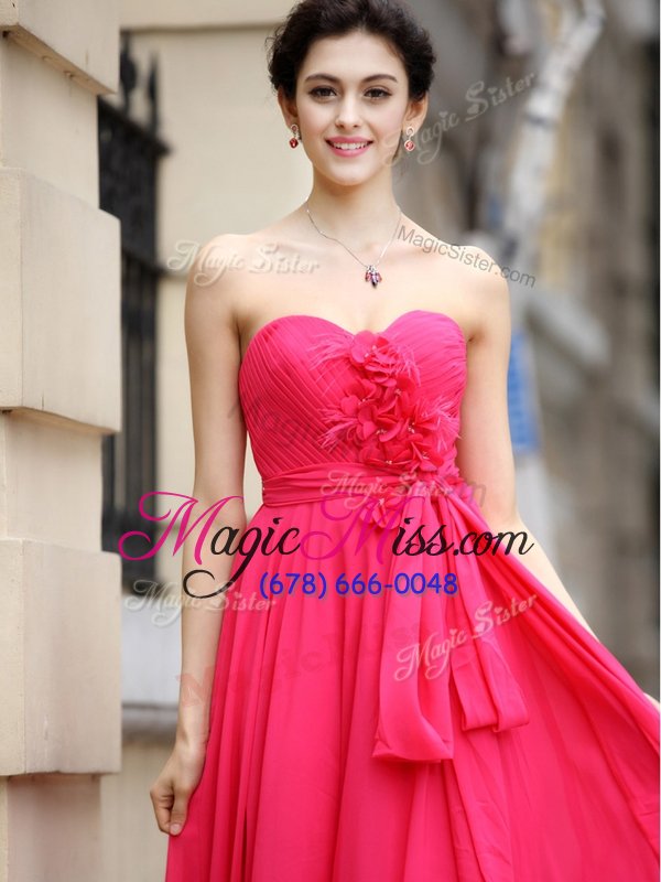 wholesale beauteous rose pink sweetheart neckline sashes|ribbons and ruching and hand made flower evening dress sleeveless zipper