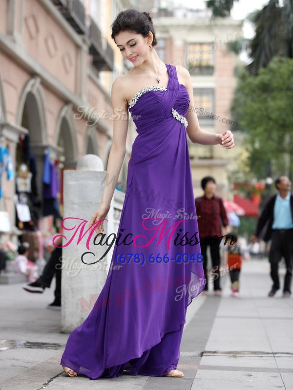 wholesale affordable purple evening dress prom and party and for with beading one shoulder sleeveless zipper