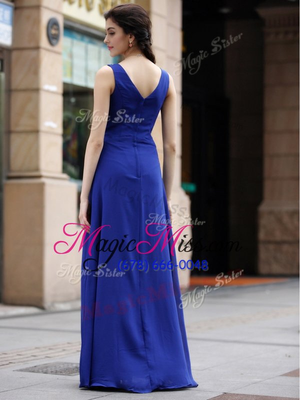 wholesale clearance blue sleeveless beading and appliques and ruching floor length evening dress