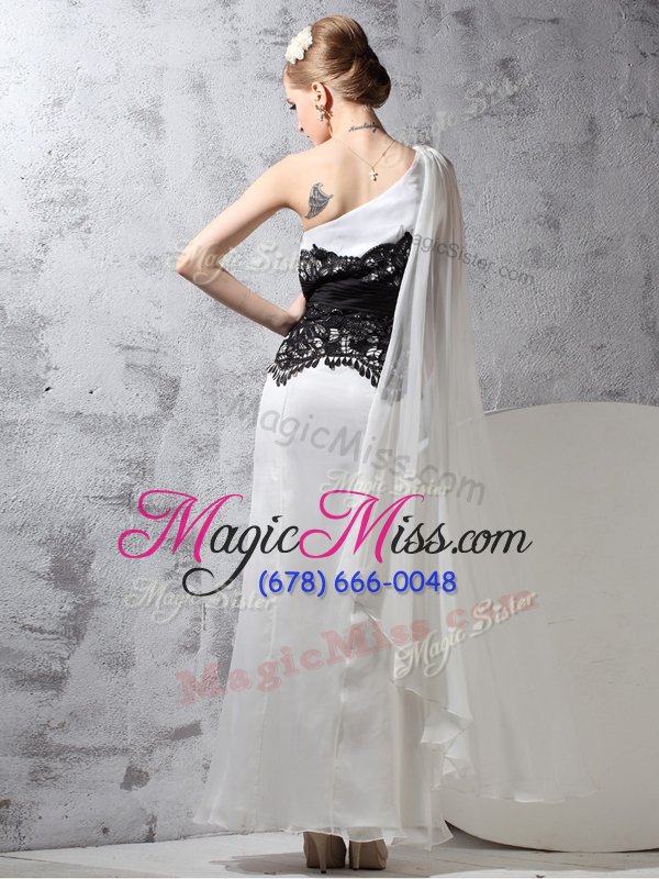 wholesale floor length white evening dress one shoulder sleeveless side zipper