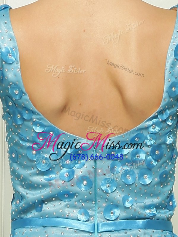 wholesale simple mermaid aqua blue zipper bateau beading and appliques prom party dress chiffon sleeveless brush train