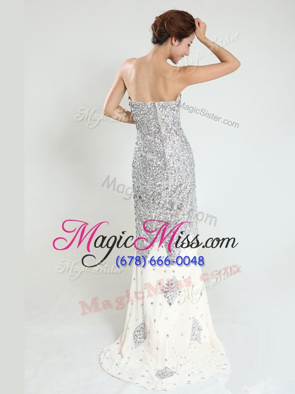 wholesale vintage silver zipper sweetheart sequins dress for prom sequined sleeveless sweep train