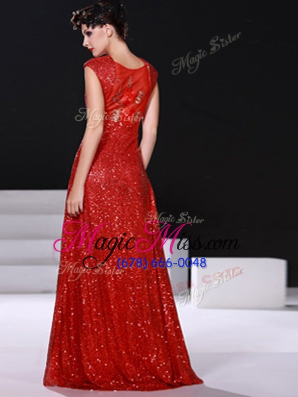 wholesale flare red zipper mother of the bride dress sequins sleeveless floor length