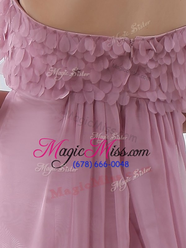 wholesale low price sleeveless chiffon floor length zipper prom party dress in baby pink for with hand made flower