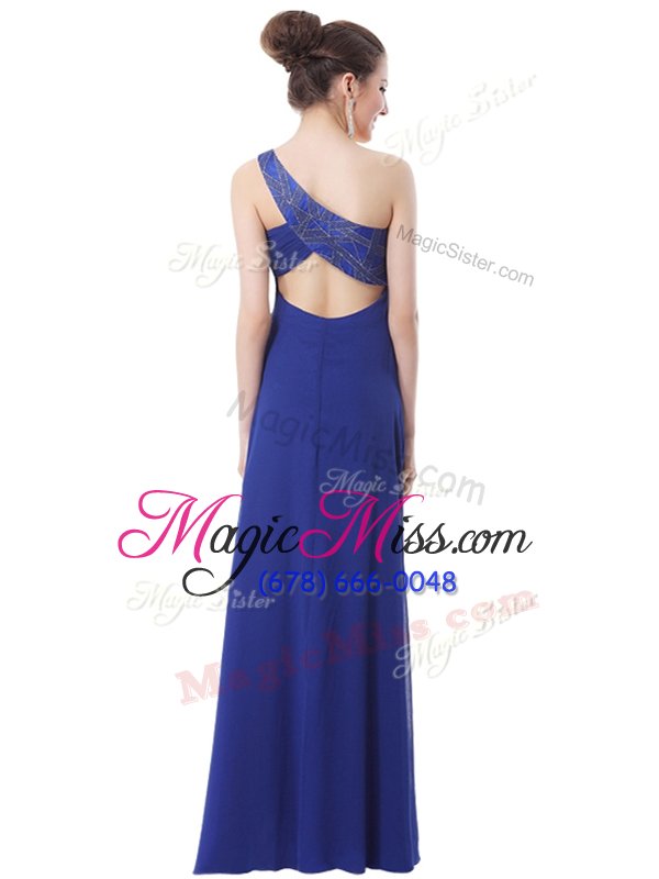 wholesale sexy one shoulder floor length blue prom dresses chiffon sleeveless beading