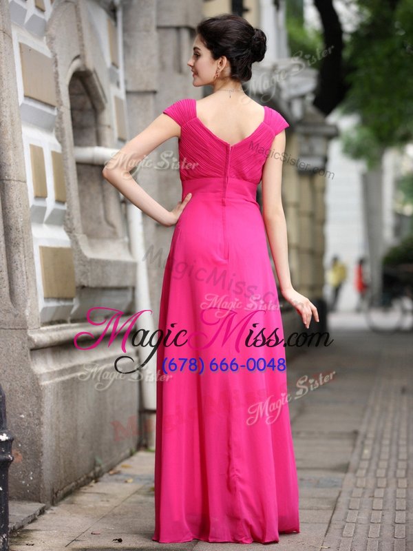 wholesale on sale hot pink zipper v-neck beading prom gown chiffon sleeveless