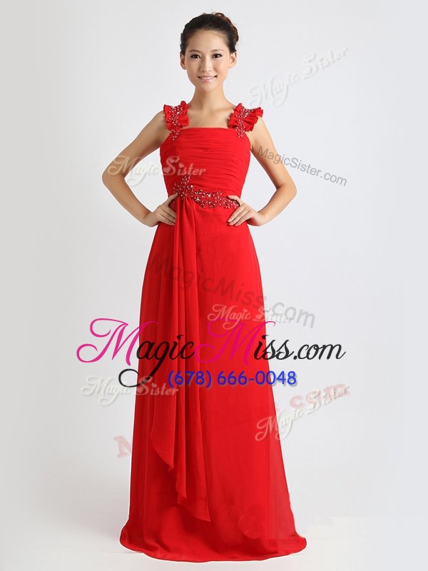 wholesale beading and ruching homecoming dress coral red zipper sleeveless floor length