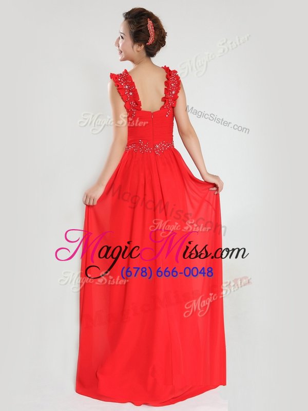 wholesale beading and ruching homecoming dress coral red zipper sleeveless floor length