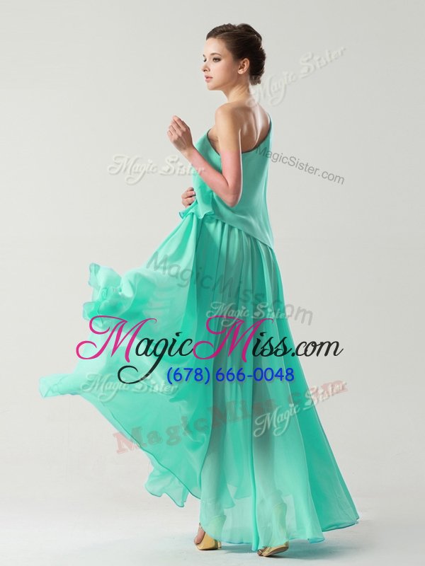 wholesale trendy one shoulder ankle length baby blue homecoming dress chiffon sleeveless ruching