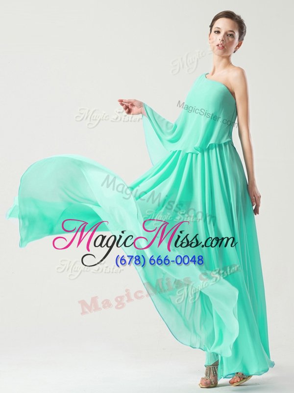 wholesale trendy one shoulder ankle length baby blue homecoming dress chiffon sleeveless ruching