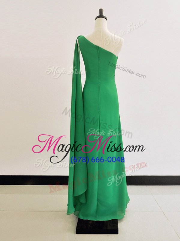 wholesale new arrival one shoulder green long sleeves floor length ruching zipper homecoming dress