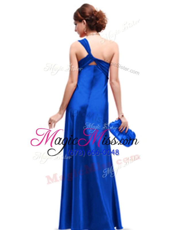 wholesale top selling royal blue one shoulder neckline ruching sleeveless criss cross