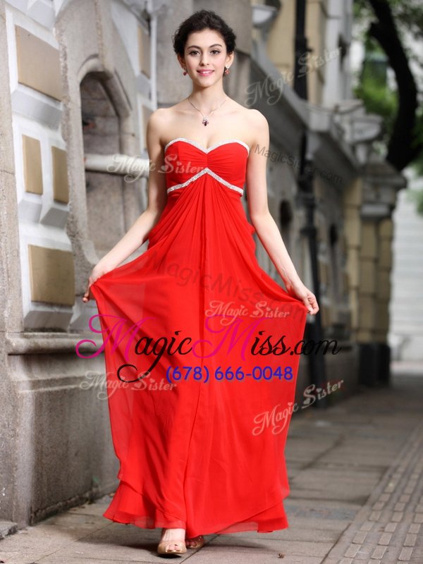 wholesale dynamic red column/sheath chiffon sweetheart sleeveless beading ankle length zipper prom evening gown