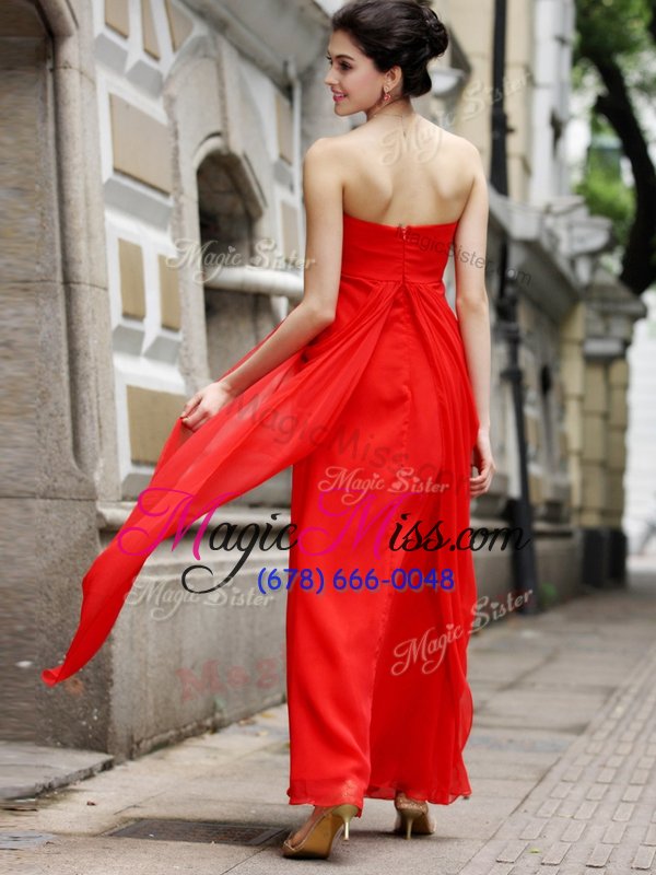 wholesale dynamic red column/sheath chiffon sweetheart sleeveless beading ankle length zipper prom evening gown