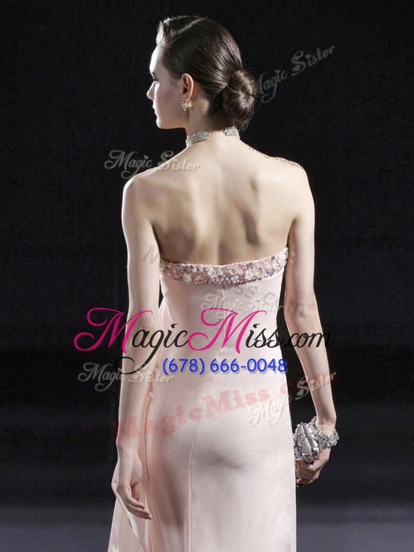 wholesale on sale sleeveless chiffon floor length zipper homecoming party dress in baby pink for with beading