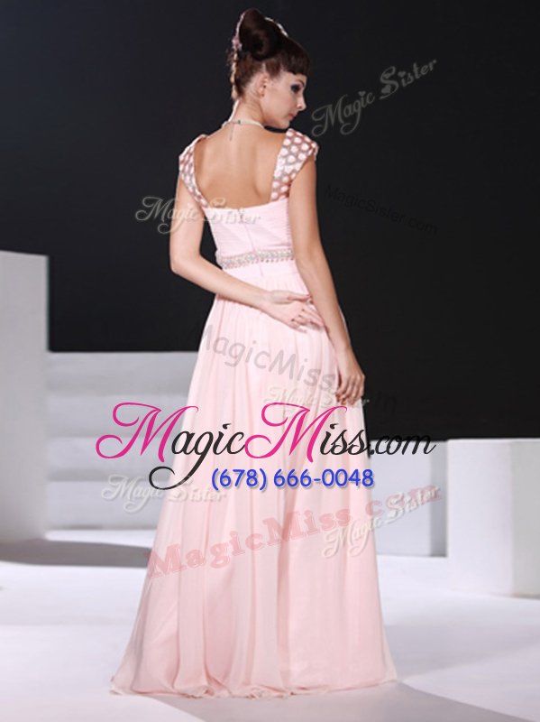 wholesale delicate sleeveless chiffon floor length zipper dress for prom in baby pink for with beading