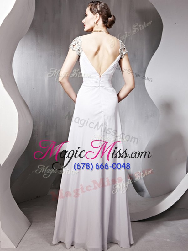 wholesale super silver prom dress prom and party and for with beading and ruching square cap sleeves zipper