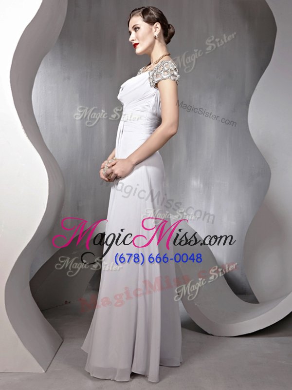 wholesale super silver prom dress prom and party and for with beading and ruching square cap sleeves zipper