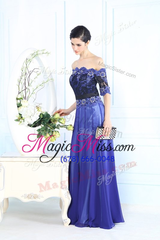 wholesale most popular scalloped chiffon half sleeves floor length prom party dress and beading and appliques