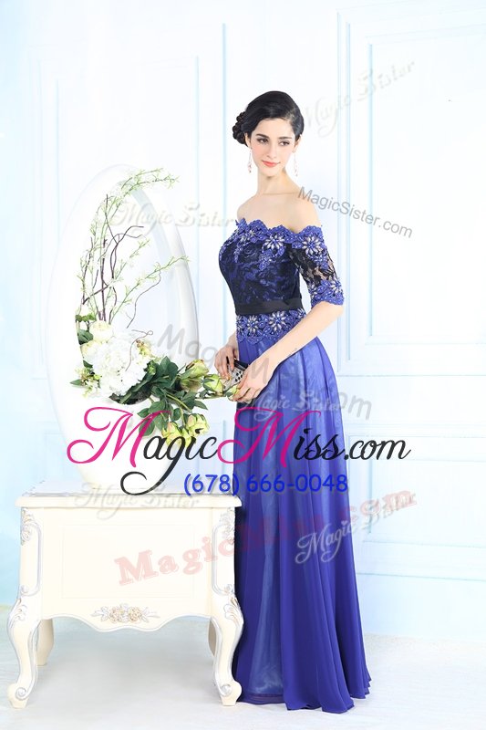 wholesale most popular scalloped chiffon half sleeves floor length prom party dress and beading and appliques