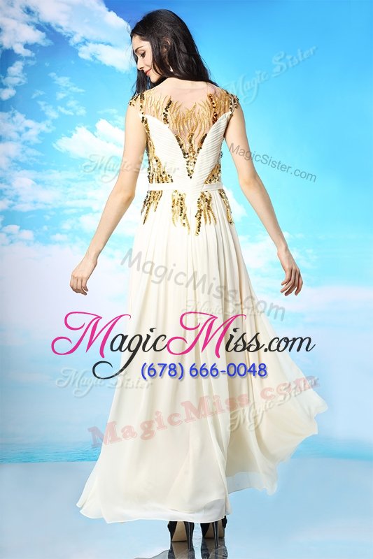 wholesale white side zipper scoop sequins and ruching homecoming dress chiffon cap sleeves