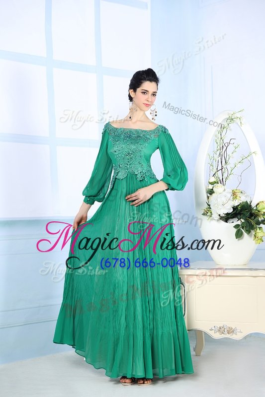 wholesale traditional floor length zipper mother of the bride dress green and in for prom and party with beading and appliques and ruching
