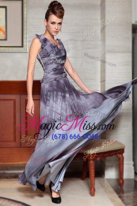 wholesale deluxe silver sleeveless chiffon side zipper prom party dress for prom and party