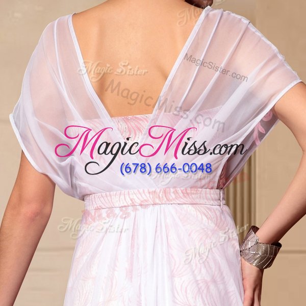 wholesale flare scoop cap sleeves ankle length beading side zipper dress for prom with baby pink
