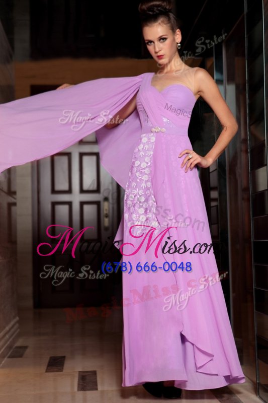 wholesale fashion chiffon square half sleeves side zipper beading and ruching dress for prom in lavender