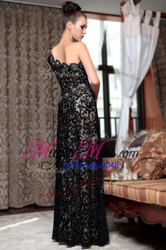 wholesale modest organza one shoulder sleeveless side zipper beading evening party dresses in black