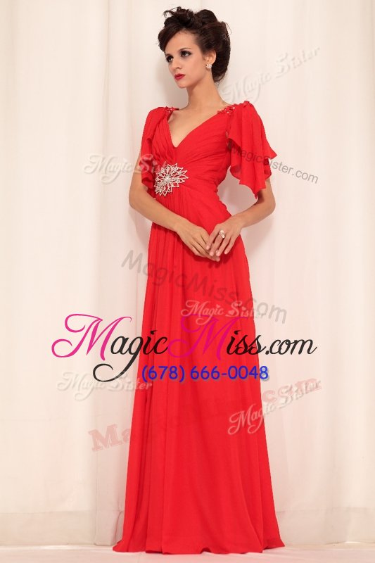 wholesale new arrival red prom gown prom and party and for with beading v-neck short sleeves zipper