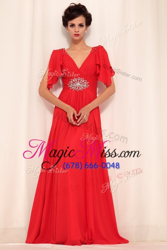 wholesale new arrival red prom gown prom and party and for with beading v-neck short sleeves zipper