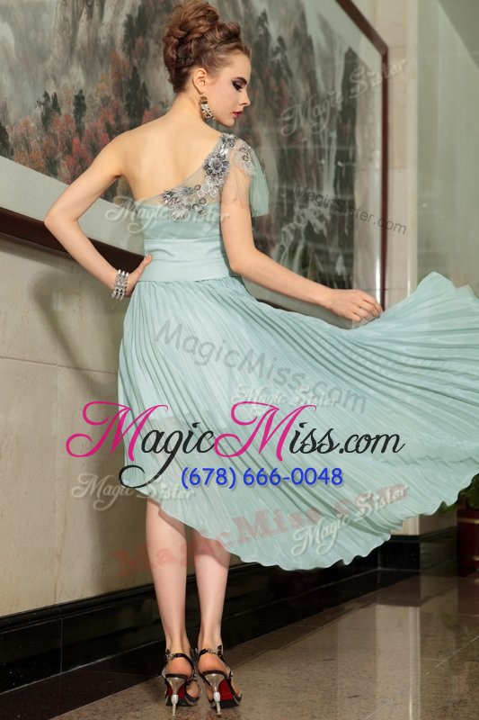 wholesale classical one shoulder high low light blue cocktail dresses chiffon sleeveless pleated
